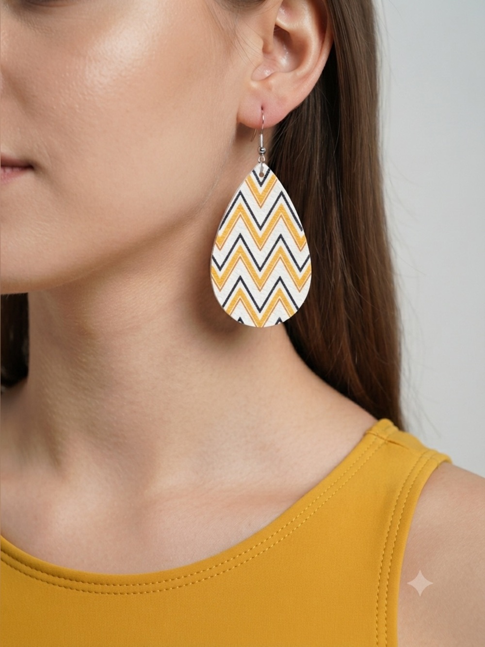 Chevron Teardrop Earrings | Black Orange White Zig Zag Dangles